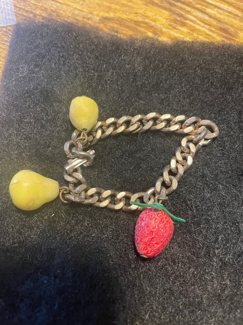 Fruit Charm Chain Bracelet with Pear and Strawberry Charms